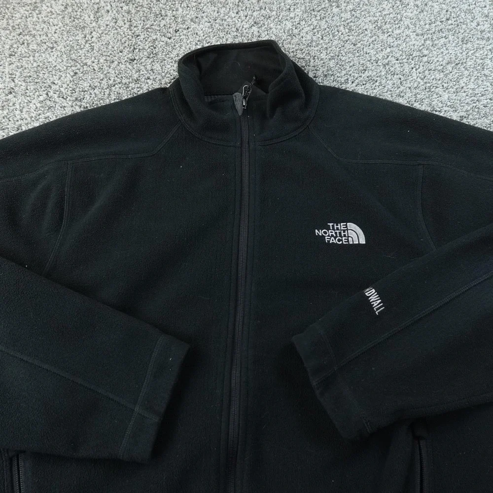 North Face Jacket Mens M Black Windwall Full Zip Waffle Grid Fleece‎ Coat Hiking
